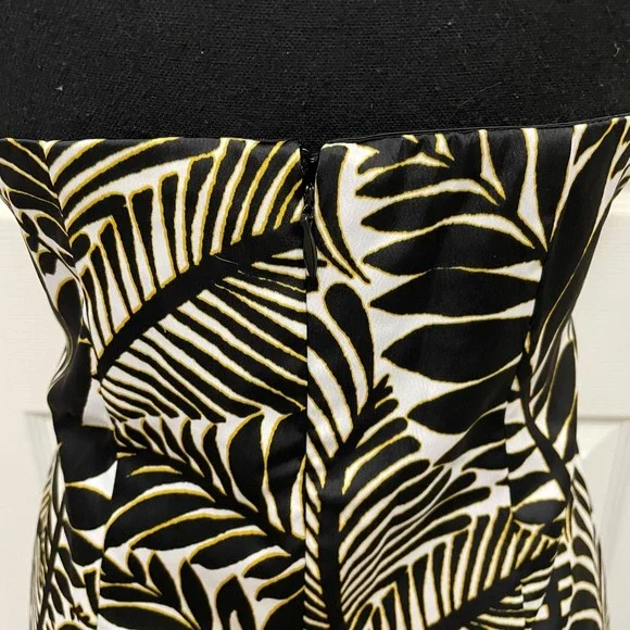 Avec Les Filles Halter Midi Dress Palm Leaf Tropical Size 10 Satin Black Gold - Picture 5 of 13